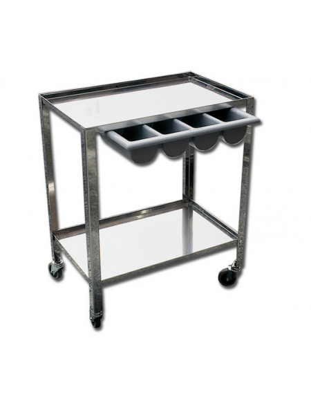 Carrello inox AISI 304, cassetto in plastica diviso in 4 scomparti, 2 ripiani - cm 70x50x82h