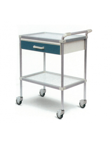 Carrello medicazione in lega leggera anodizzata speciale, con ripiani amovibili inox, 1 cassetto - cm 65x45x80h