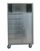 Carrello ospedaliero anestesia inox satinato, 6 cassetti, 1 ripiano aperto - cm 60x40x110h