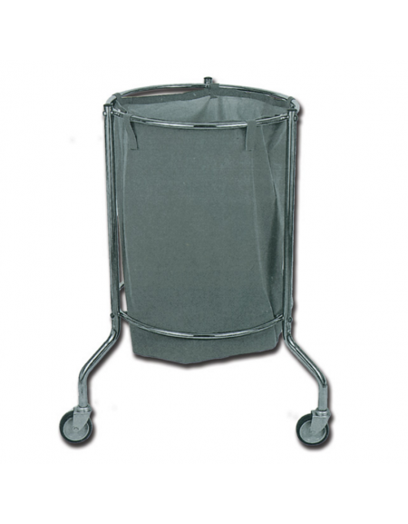 Carrello biancheria cromato dotata di 3 rotelle - sacco asportabile incluso - cm Ø 46x90h