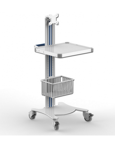 Carrello ospedaliero multifunzione - 1 maniglia, 1 ripiano e supporto per monitor - cm 47x42x79h