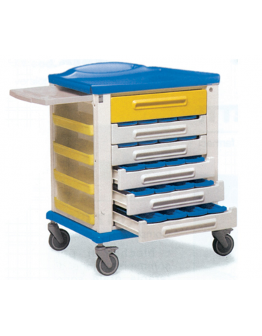 Carrello portamedicinali - piccolo - con 20 divisori a 3 scomparti - cm 82x64x100h