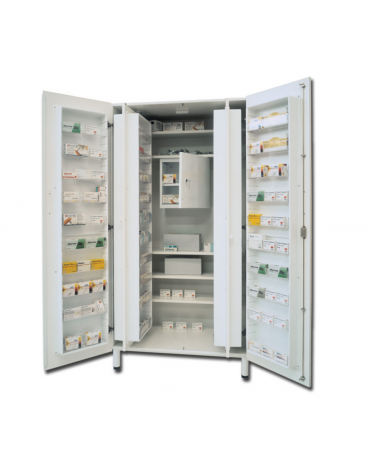 Armadio portafarmaci in melamina - bianco, 60 scomparti e 5 ripiani regolabili - cm 100x60x195h