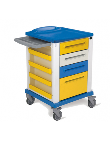 Carrello portamedicinali in acciaio verniciato e finiture esterne in plastica - 4 cassetti - 4 ruote in gomma - cm 67x64x100h