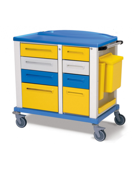 Carrello portamedicinali in acciaio verniciato e finiture esterne in plastica - 4 cassetti - 4 ruote in gomma - cm 102x64x100h
