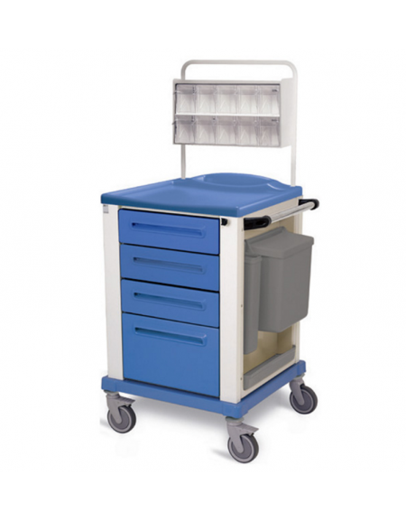 Carrello medicazione in acciaio verniciato e finiture esterne in plastica -  4 cassetti - 4 ruote in gomma - cm 67x64x100h 