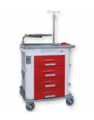 Carrello emergenza - 4 cassetti - asta portaflebo, porta defibrillatore, tavola per massaggio cardiaco - cm 77,5x71x92h