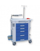 Carrello emergenza - 5 cassetti - asta portaflebo, porta defibrillatore, tavola per massaggio cardiaco - cm 77,5x71x92h