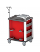 Carrello emergenza - con asta porta flebo a 4 ganci, ripiano porta defibrillatore e porta bombola - rosso - cm 60,5x80,5x97h