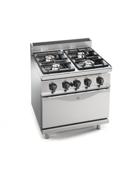 Cucina a gas 4 fuochi ALTA POTENZA con forno a gas GN 2/1 - cm 80x70x85/90h