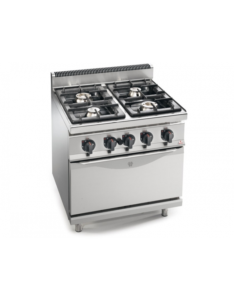 Cucina a gas 4 fuochi MEDIA POTENZA con forno a gas GN 2/1 - cm  80x71,4x85/90h 