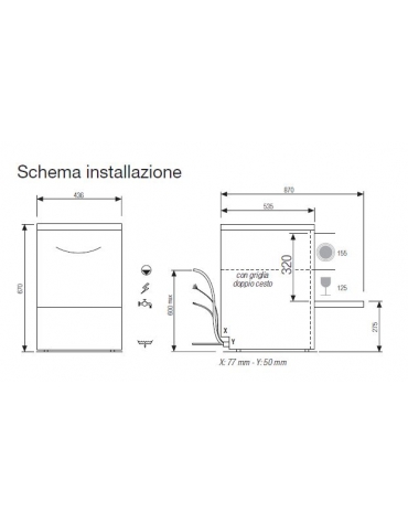 Lavatazze per bar professionale Altezza max bicchiere cm 23