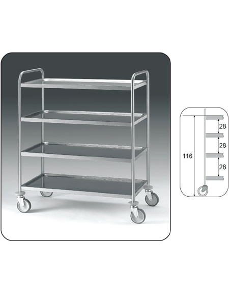 Carrello inox con N° 4 Piani stampati - cm 89x59x126h