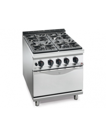 Cucina a gas 4 fuochi ALTA POTENZA con forno a gas GN 2/1 - cm 80x90x85/90h