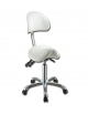 Sgabello ergonomico bianco a sella con schienale-regolazione altezza seduta ed inclinazione dello schienale e della seduta