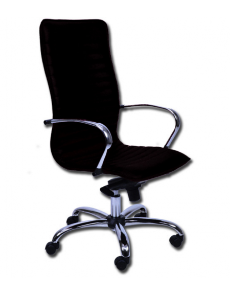 Sedia schienale alto - similpelle nero - base e braccioli in acciaio cromato - cm 51x45x39/49h