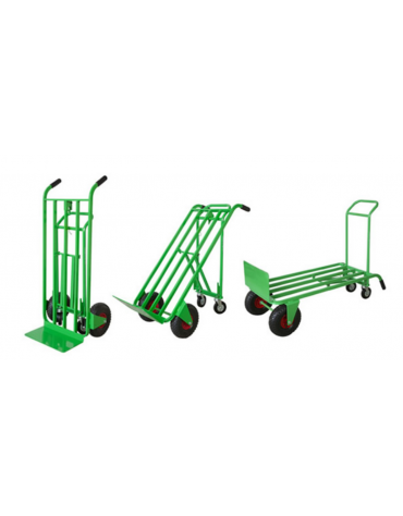 Carrello "3 in 1" Trasformabile - 2 Ruote pneumatiche cerchio acciaio Ø cmmm 26 - 2 Ruote girevoli Ø cm 12,5 - cm 56 x 55 x 125h