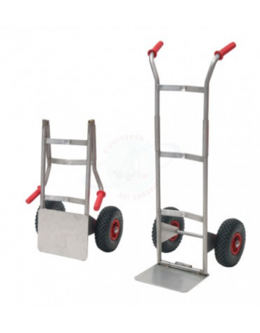Carrello pieghevole inox - 2 ruote pneumatiche cerchio nylon Ø cm 26 cm 49x56x120h
