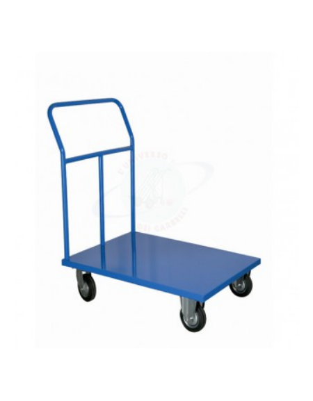 Carrello con pianale in lamiera 15/10 4 ruote ( 2 fisse - 2 girevoli) in gomma piena Ø cm 12,5 - piano cm 50x80