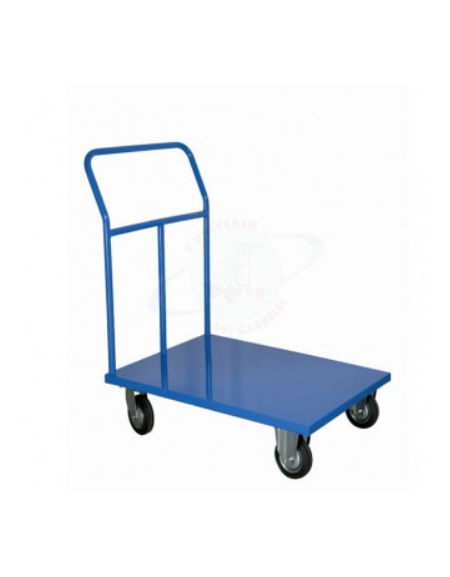 Carrello con pianale in lamiera 15/10, 4  ruote ( 2 fisse - 2 girevoli) in gomma piena, 2 con freno Ø cm 12,5 - cm  50x80