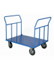 Carrello con pianale in lamiera 20/10, doppia sponda - 4 ruote (2 fisse - 2 girevoli ) gomma industriale  Ø cm 20 - piano cm 80x