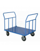 Carrello con pianale in lamiera 20/10, doppia sponda - 4 ruote ( 2 fisse - 2 girevoli ), 2 con freno Ø cm 20 - piano cm 80x120