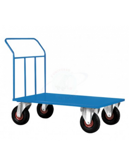 Carrello con pianale in lamiera 20/10 - 4 Ruote Pneumatiche (2 fisse e 2  girevoli) nylon Ø cm 26 - piano cm 80x120 