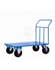 Carrello con pianale in lamiera 20/10 - 4 ruote girevoli pneumatiche, 2 con freno Ø cm 26 - piano cm 80x120
