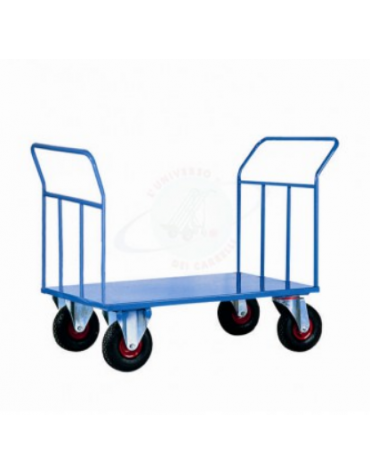 Carrello con pianale in lamiera 20/10 doppia sponda - 4 ruote (2 fisse - 2 girevoli) pneumatiche  Ø cm 26 - cm 80x120