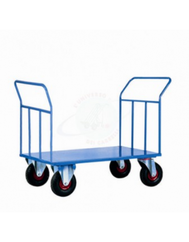 Carrello con pianale in lamiera 20/10 doppia sponda  -1 sponda fissa - 1 smontabile 4 ruote girevoli Ø cm 26  - cm 80x120