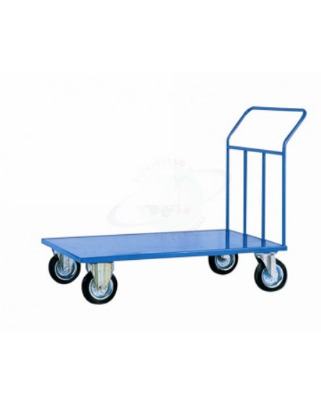 Carrello con pianale in lamiera 20/10 - portata Kg. 500 - 4 ruote girevoli gomma piena Ø cm 20 - piano cm 60x100