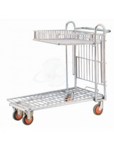 Carrello con pianetta cromato con cesto ribaltabile 4 ruote girevoli Ø cm 12,5 - cm 108,1x95,1x57,8h