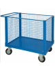 Carrello con pianale a 4 sponde in rete - 4 ruote (2 fisse - 2 girevoli) gomma piena, 2 con freno Ø cm 14 - cm 60x90x81h