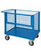 Carrello con pianale a 4 sponde in rete, 1 parzialmente ribaltabile - 4 ruote gomma piena, 2 con freno Ø cm 14 - cm 60x90x81h