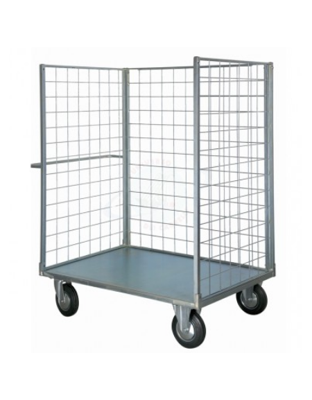 Carrello con pianale verniciato a 3 sponde - 4 ruote (2 fisse - 2 girevoli) gomma piena Ø cm 20 - cm 77,5x115x132h
