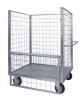 Carrello con pianale verniciato a 4 sponde, 1 ribaltabile - 4 ruote Ø cm 20 (2 fisse - 2 girevoli) 2 con freno - cm 75x115x132h
