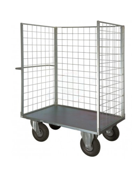 Carrello con pianale verniciato a 3 sponde  - 4 ruote girevoli pneumatiche Ø cm 26 - cm 77,5x115x132h