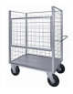 Carrello pianale verniciato a 4 sponde, 1 ribaltabile - 4 ruote pneumatiche (2 fisse - 2 girevoli) 2 con freno - cm 75x115x132h