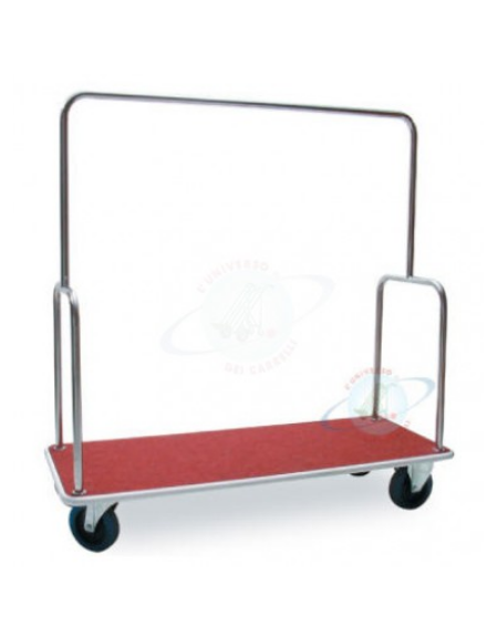 Carrello portabagagli "bus" in acciaio inox piano in moquette rossa -  4 ruote in gomma blu - Ø 20 - cm  60x103x170h