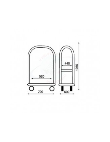 Carrello portabagagli in acciaio inox piano in moquette grigia - 4 ruote girevoli Ø cm 12,5 (2 con freno) -  cm 60x70x195h
