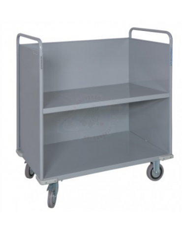 Carrello porta faldoni/fascicoli a 2 piani -  4 ruote gomma Ø cm 12,5 (2 girevoli con freno - 2 fisse) - cm 51x95x105h