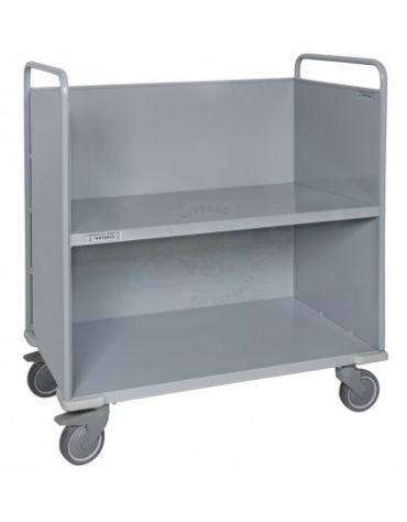 Carrello porta faldoni/fascicoli a 2 piani di cui 1 inclinato - 4 ruote gomma ad alta silenziosità Ø cm 12,5 - cm 52x85x105h