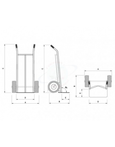 Carrello portasacchi - 2 Ruote Pneumatiche nylon Ø cm 26 - cm 58x107