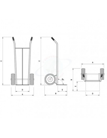 Carrello portacasse - 2 Ruote Pneumatiche nylon Ø cm 26 - cm 53x110