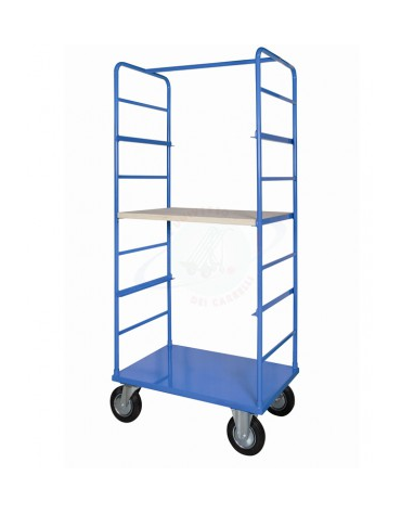 Carrello a ripiani - 4 ruote gomma piena (2 fisse 2 girevoli), 2 con freno Ø cm 20 - cm 60x90x180h