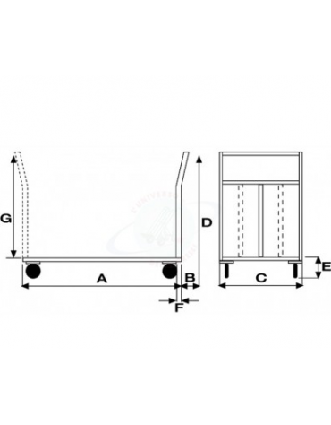 Carrello con pianale office medio - 4 ruote girevoli in gomma Ø cm 12,5 - cm 50x80