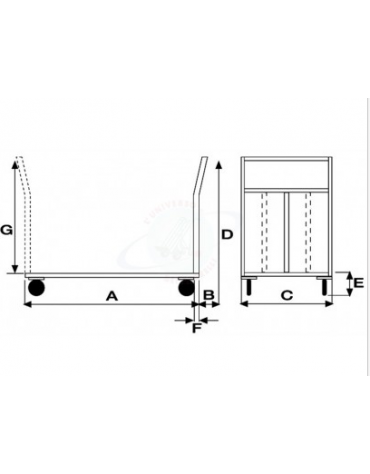 Carrello con pianale office grande - 4 ruote girevoli in gomma - Ø cm 12,5 - cm 60x90