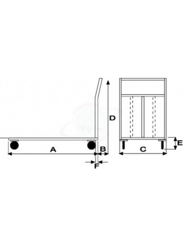 Carrello con pianale in lamiera con manico pieghevole - 4 ruote (2 fisse - 2 girevoli) in gomma Ø cm 12,5 - cm 50x80x90h
