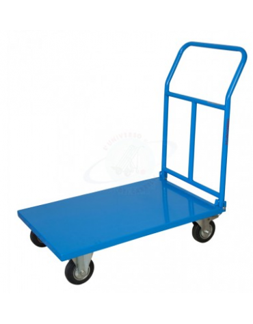 Carrello con pianale in lamiera - 4 ruote (2 fisse - 2 girevoli) in gomma - 2 con freno Ø cm 12,5 - cm 50x80x90h