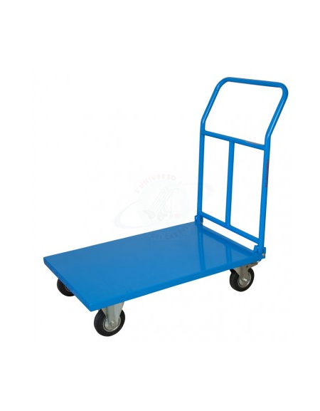 Carrello con pianale in lamiera - manico pieghevole - 4 ruote girevoli in gomma piena Ø cm 12,5 - cm 50x80x90h